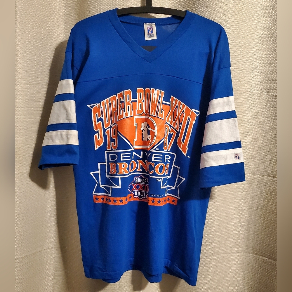 Vintage 1987 Logo 7 Super Bowl XXII Denver Broncos Men's Shirt Size Large